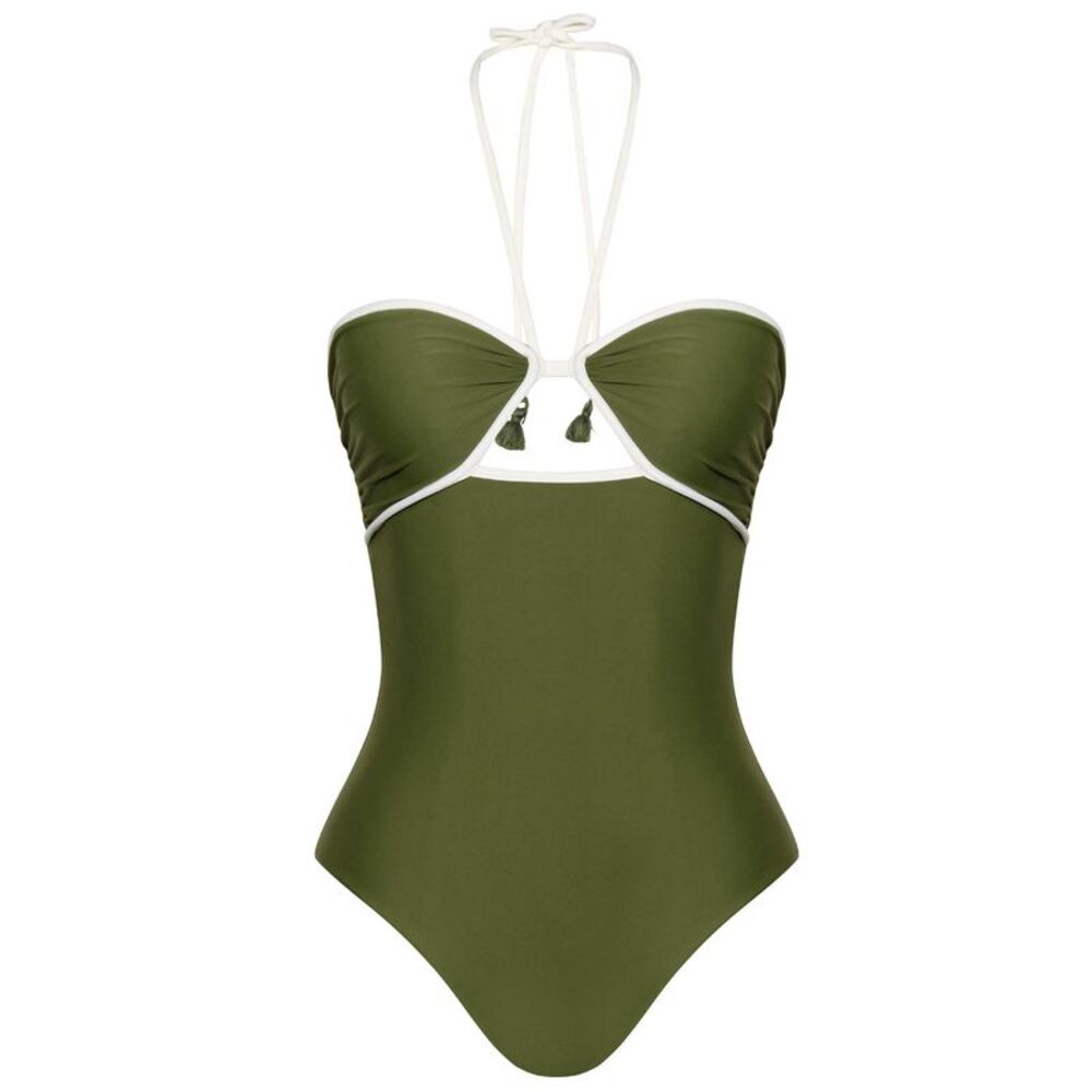 Johanna Ortiz Womens Ashninka Cutout Back One-Piece Swimsuit Medium Military